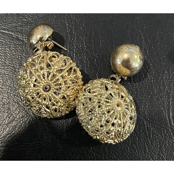 GOLD COLORED EARRINGS HEADWEAR BRACELET COSTUME JEWELRY HEAD FILIGREE BALL - Picture 3 of 5